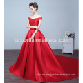 2017 satinado rojo hermoso vestido de noche con cola larga vestido de baile largo tren rojo